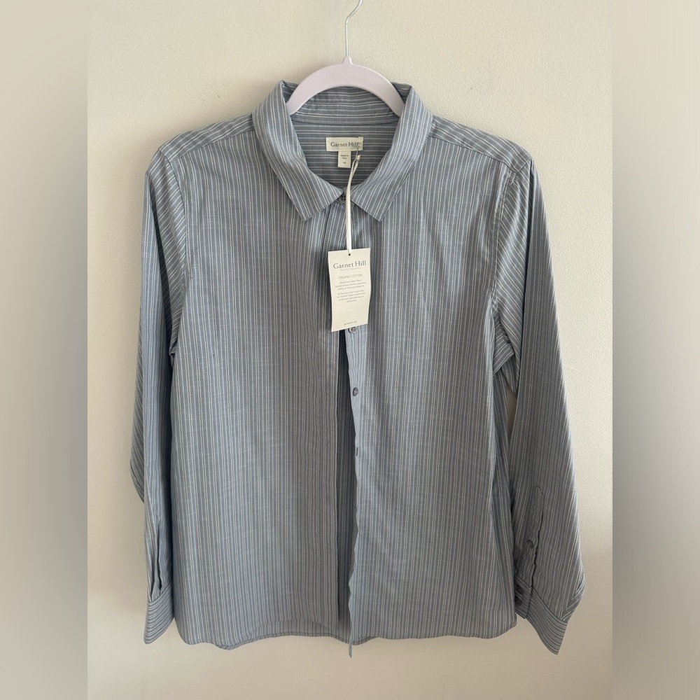 NWT Garnet Hill organic cotton blue classic staple piece button‎ down shirt s 10